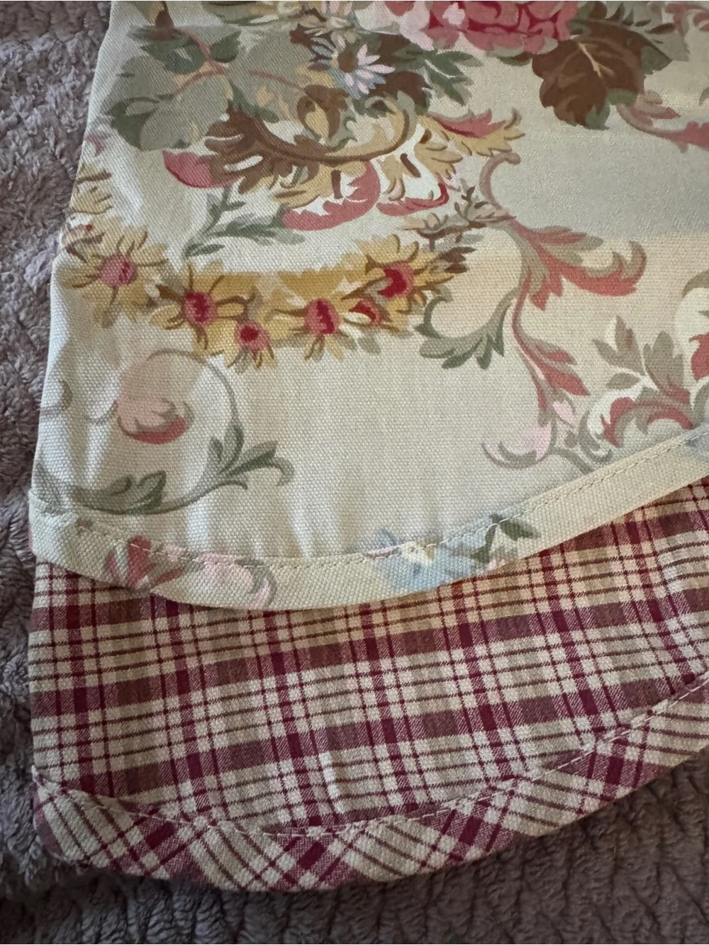 American Living Cream and Red Floral Window Valance with Plaid Trim